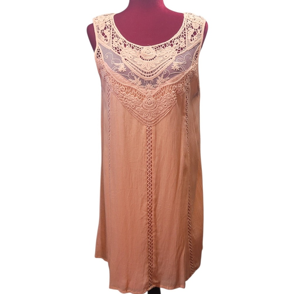 Altar'd State Peach Coral Crochet‎ Lace Mesh Sleeveless Shift Dress Large
 A696
